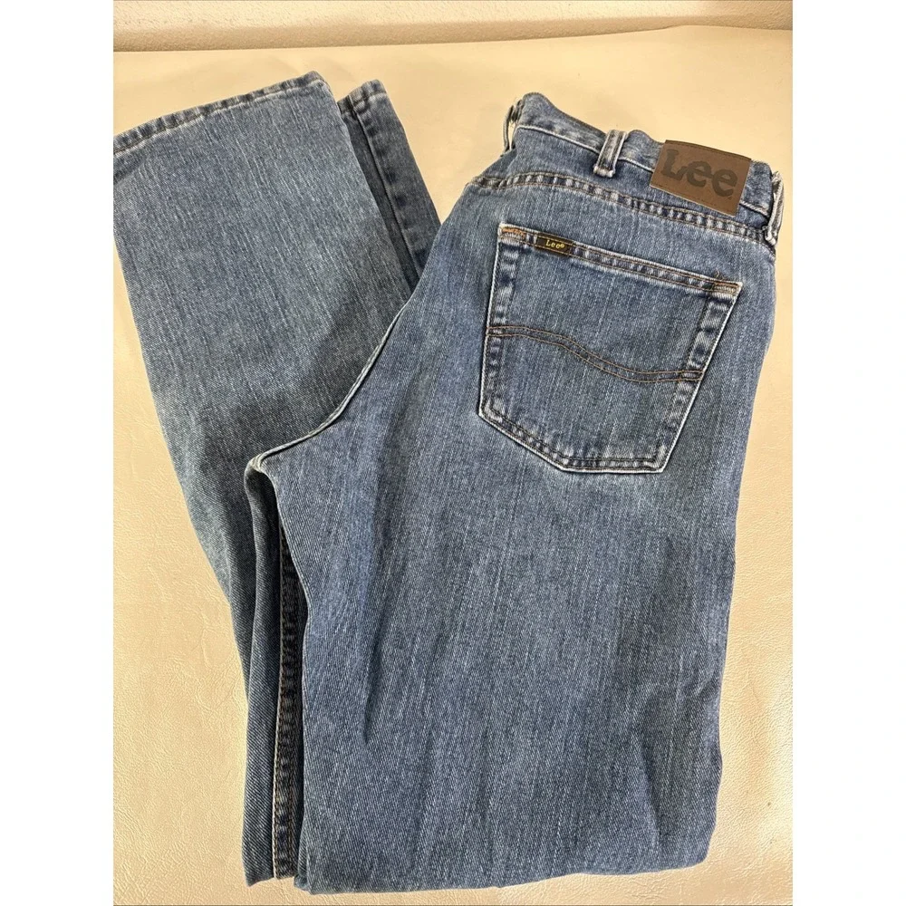 Lee Jeans Mens 36x34 Blue Denim Med Wash Straight Regular Fit